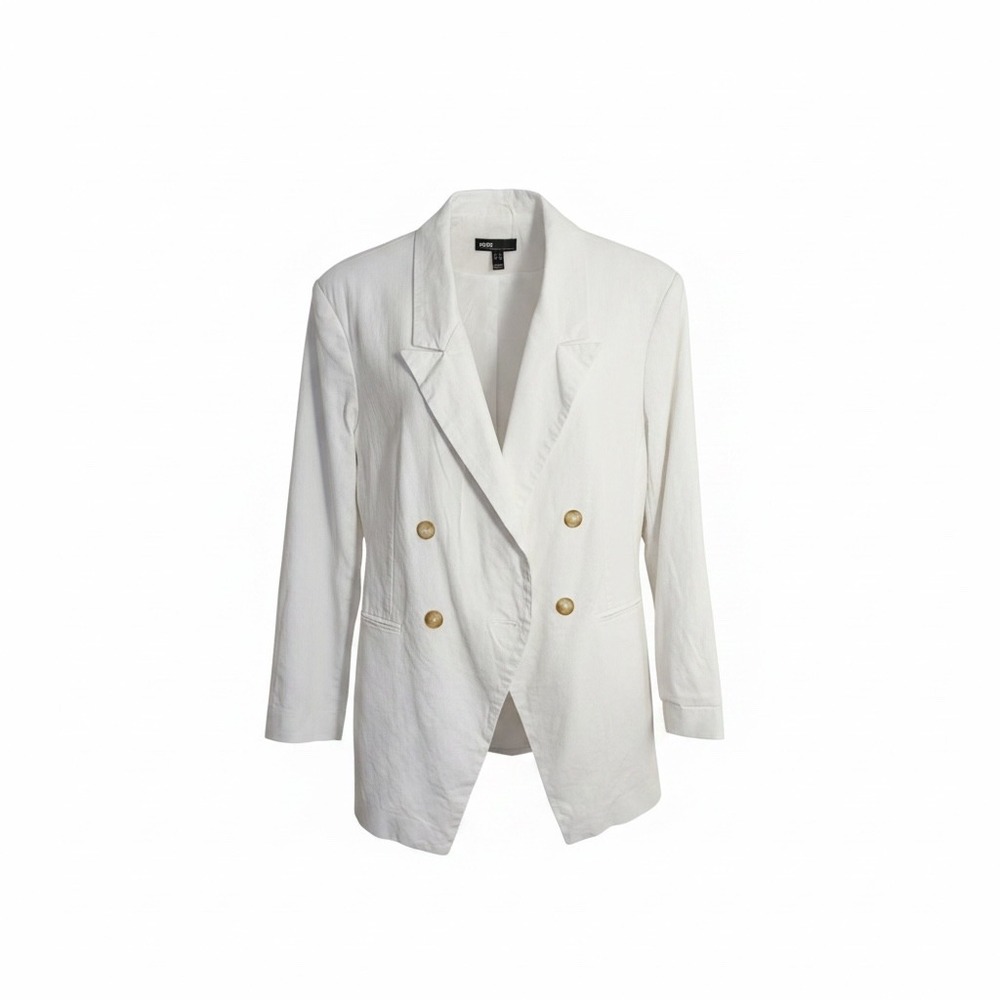 ASOS Blazer Womens 10 White Double Breasted Linen Blend Oversized Professional